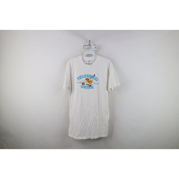 Vintage 90s Womens Medium Spell Out Field Hockey Chick Short Sleeve T-Shirt - Picture 1 of 13